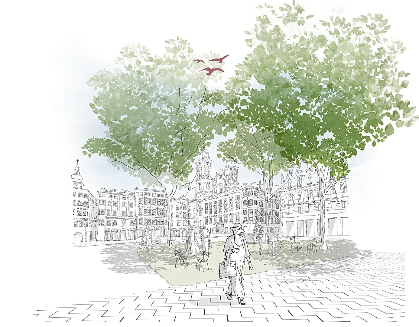 Visualisierung Grüne Oase Neptunbrunnen (Bild: 3:0 Landschaftsarchitektur)