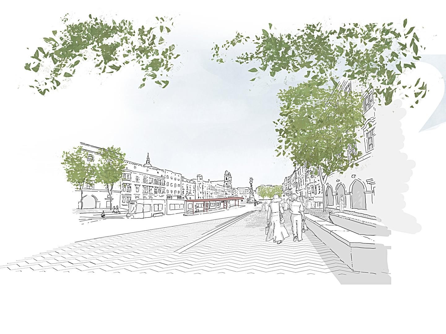 Visualisierung Stadtplateau beim Brückenkopfgebäude West (Bild: 3:0 Landschaftsarchitektur)